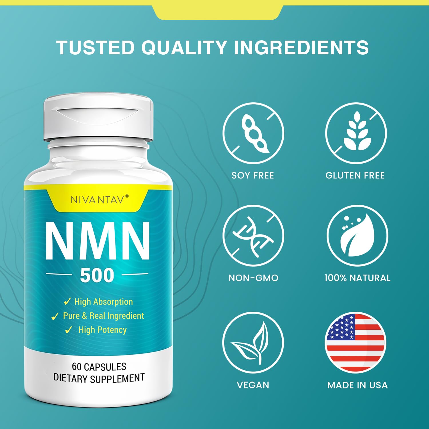Nivantav etiqueta con ingredientes y pureza 99% claramente legible
