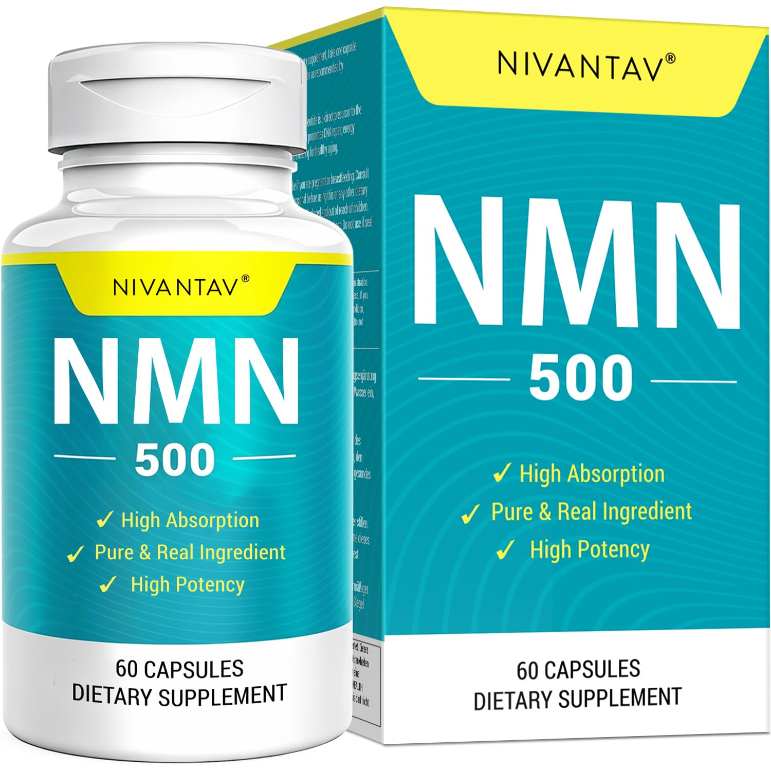 Nivantav envase frontal mostrando diseño y pureza del NMN