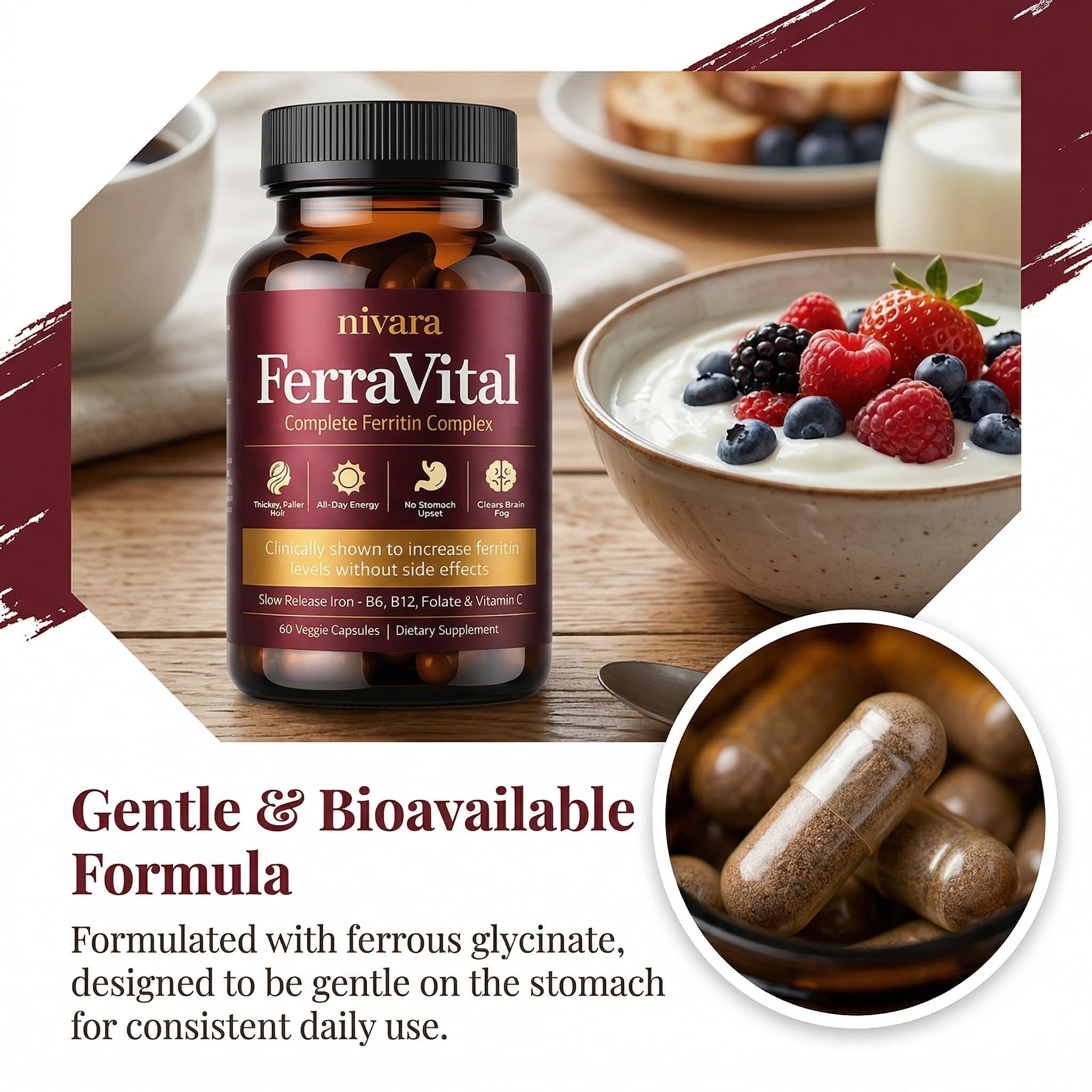 NIVARA FerraVital uso en mano indicando una dosis conveniente diaria