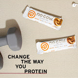 No Cow barra en escena de merienda fitness para energía y saciedad