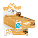 No Cow frontal del paquete mostrando 12 barras y beneficios nutricionales