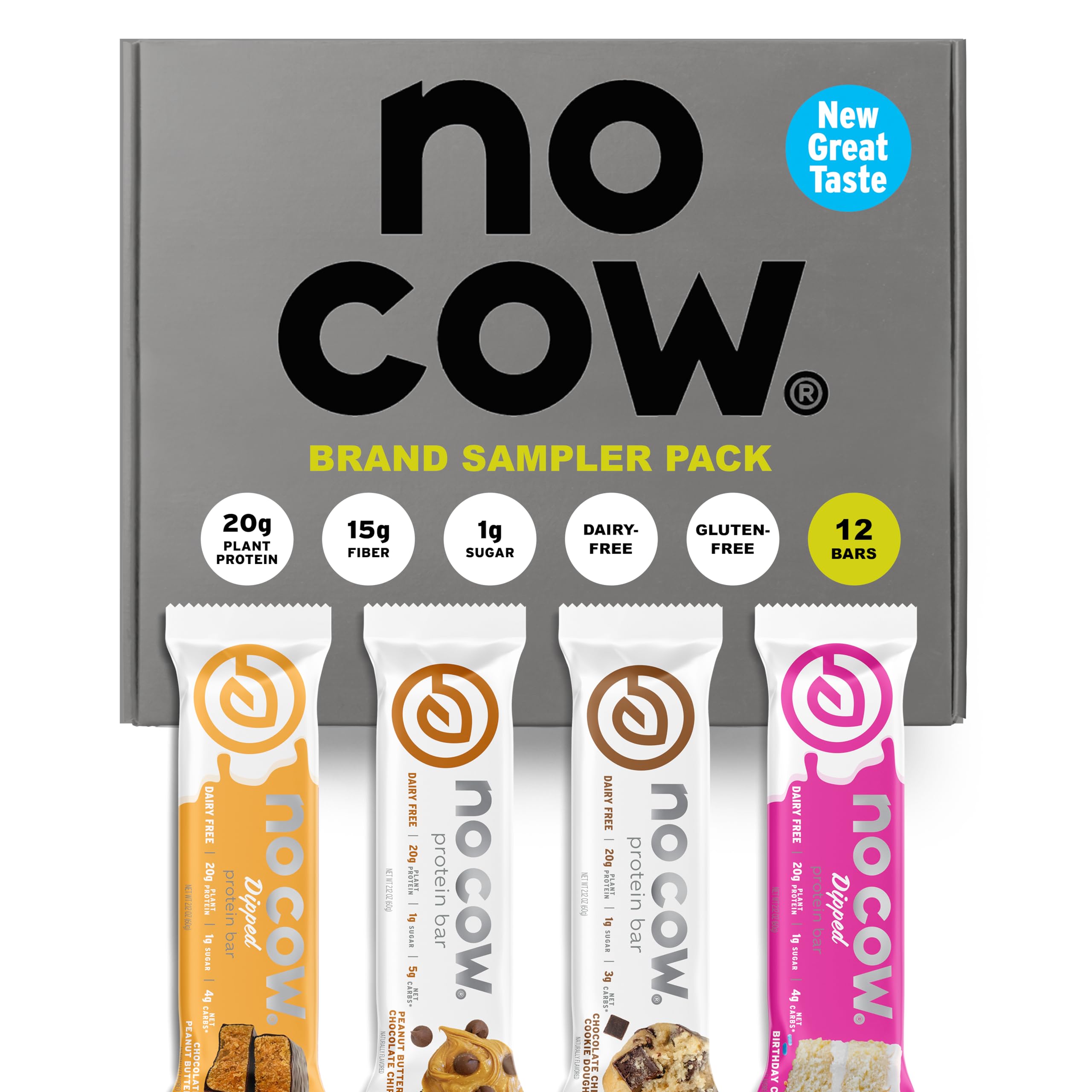 No Cow frontal del pack surtido mostrando variedad y conveniencia