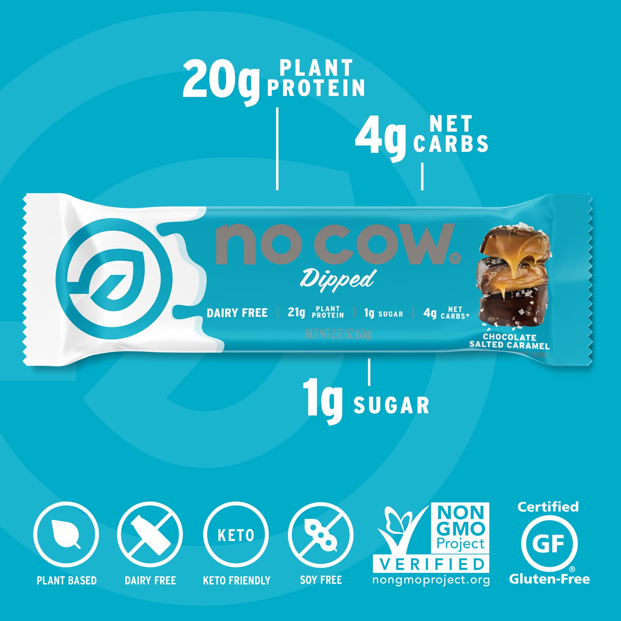 No Cow corte transversal de barra que revela textura densa y masticable