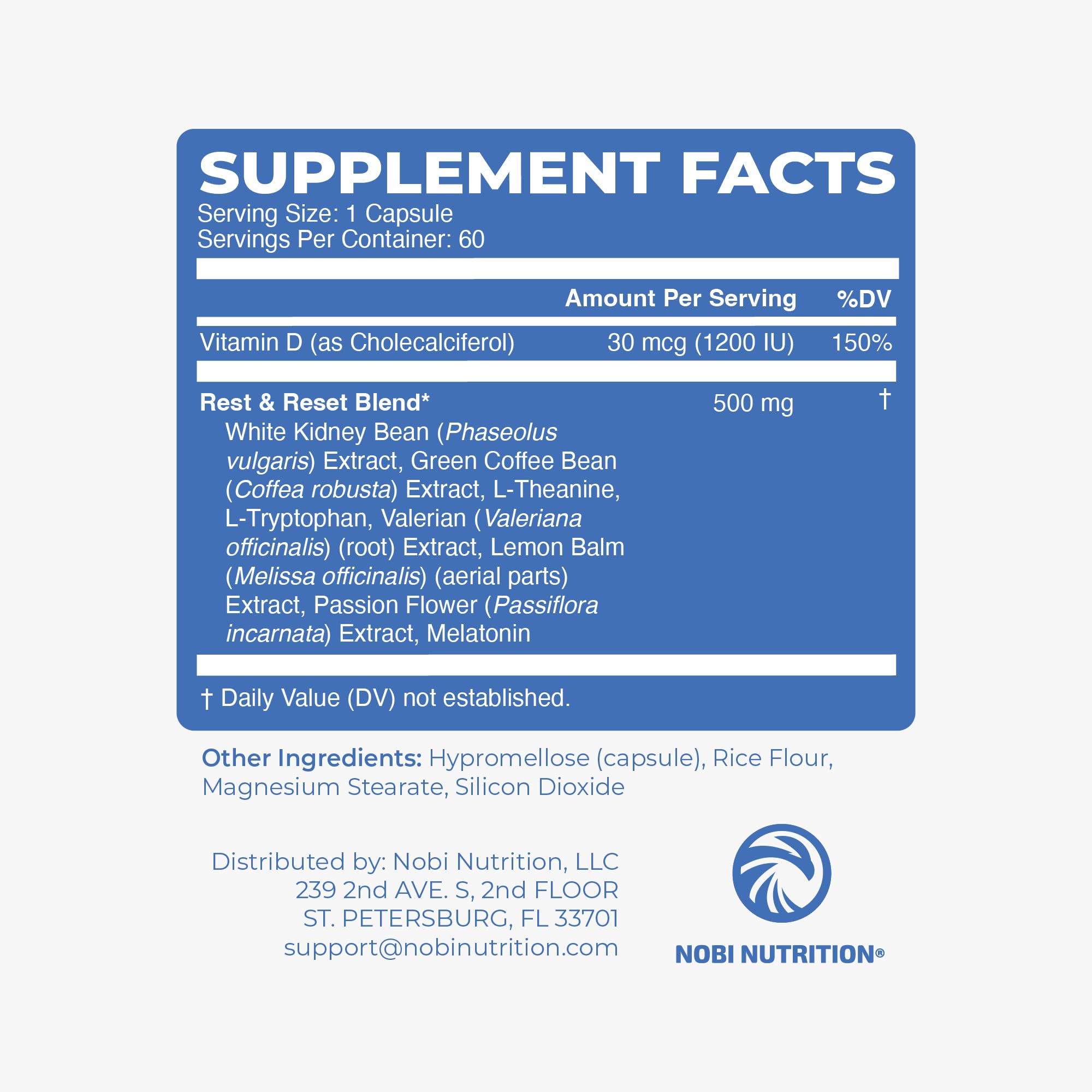 Nobi Nutrition etiqueta nutrimental visible con listado de ingredientes clave