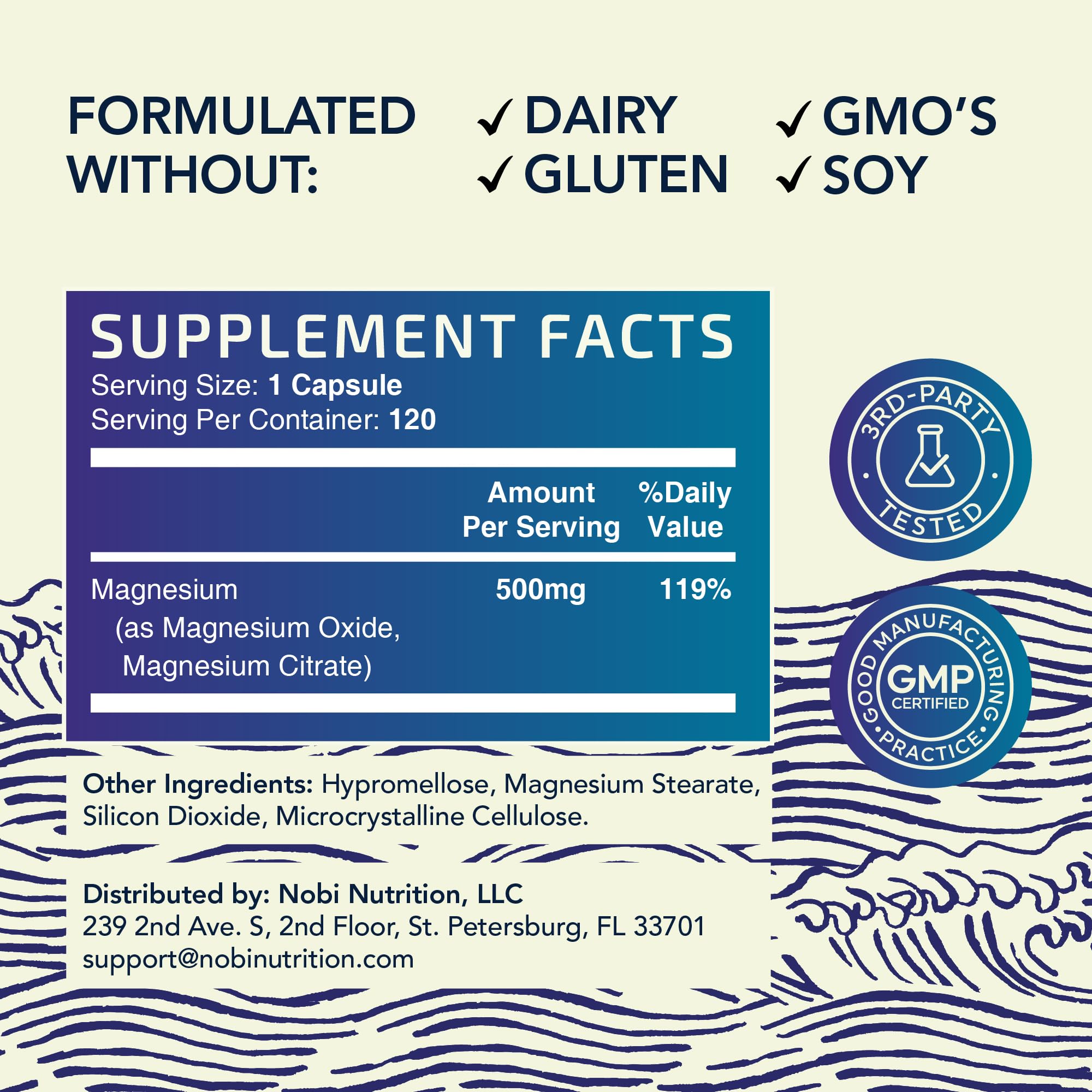 Nobi Nutrition etiqueta de ingredientes que resalta pureza y sin alérgenos