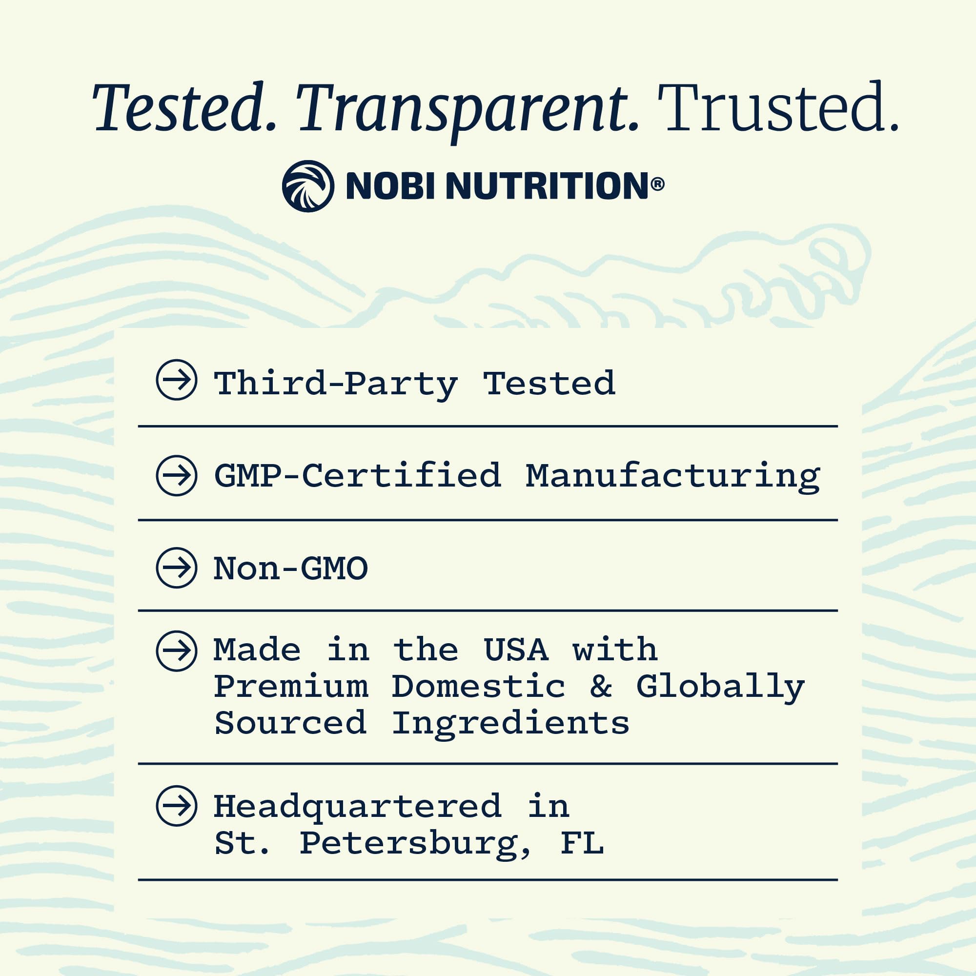 Nobi Nutrition sello de pruebas de terceros para calidad y seguridad