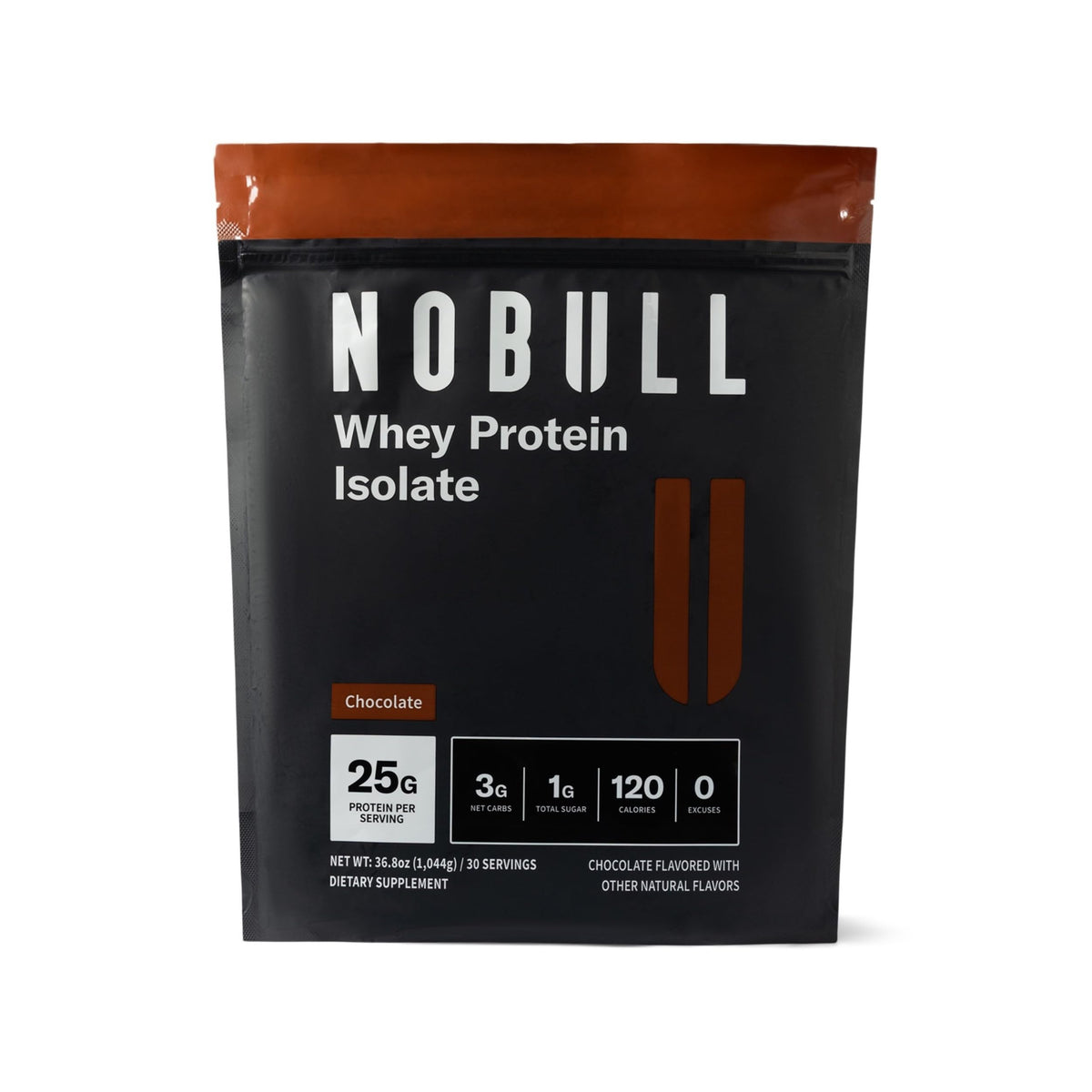 NOBULL frente del envase mostrando sabor chocolate y cantidad de servicios, confianza de marca