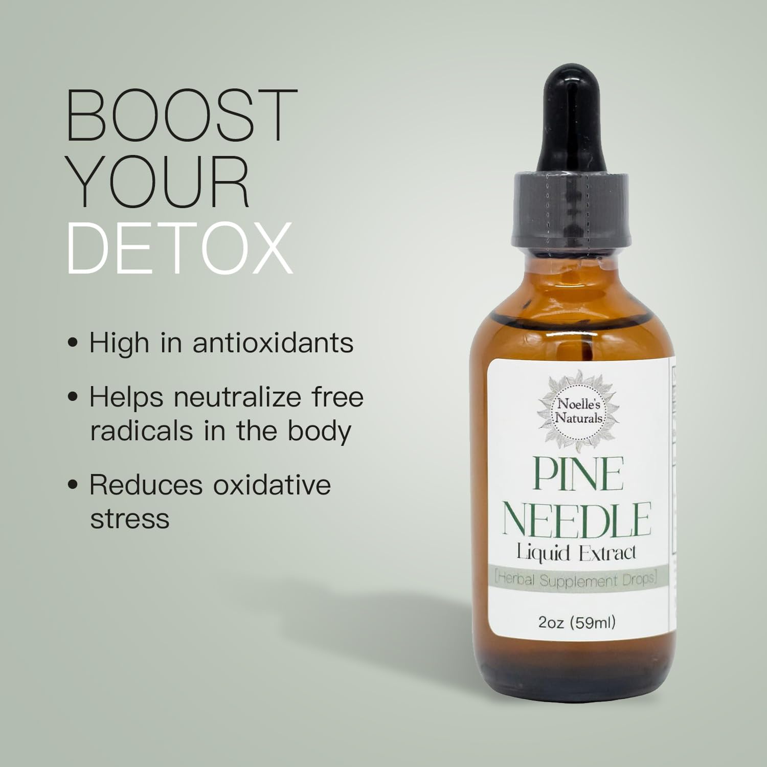 Noelle's Naturals frasco junto a regla para comparar tamaño y capacidad de 2 fl oz