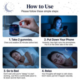 Nola sleep frasco abierto con LyraSleep Gummies visibles para dosificación fácil y almacenamiento