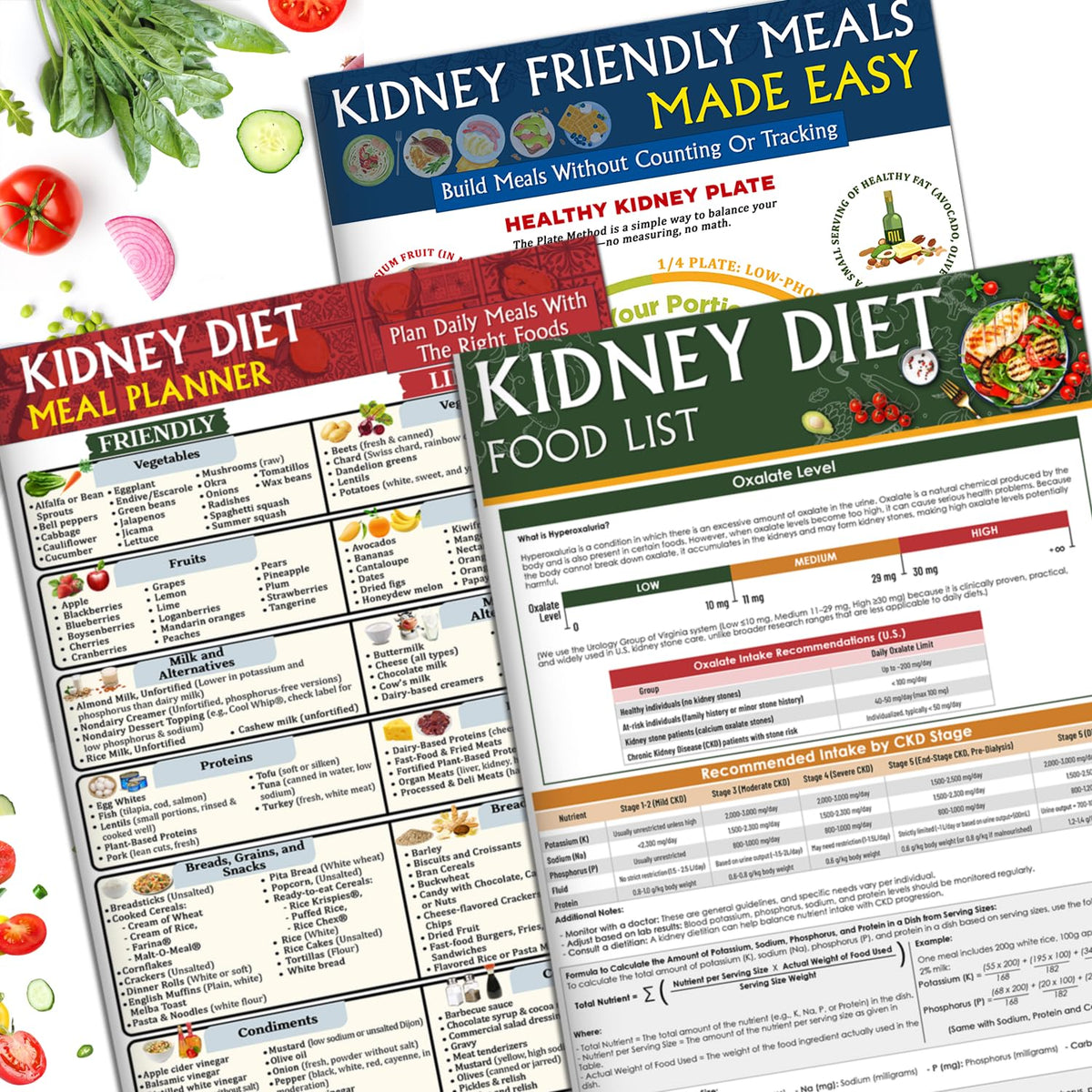 Nonlae frontal de la tabla de alimentos renal mostrando secciones claras