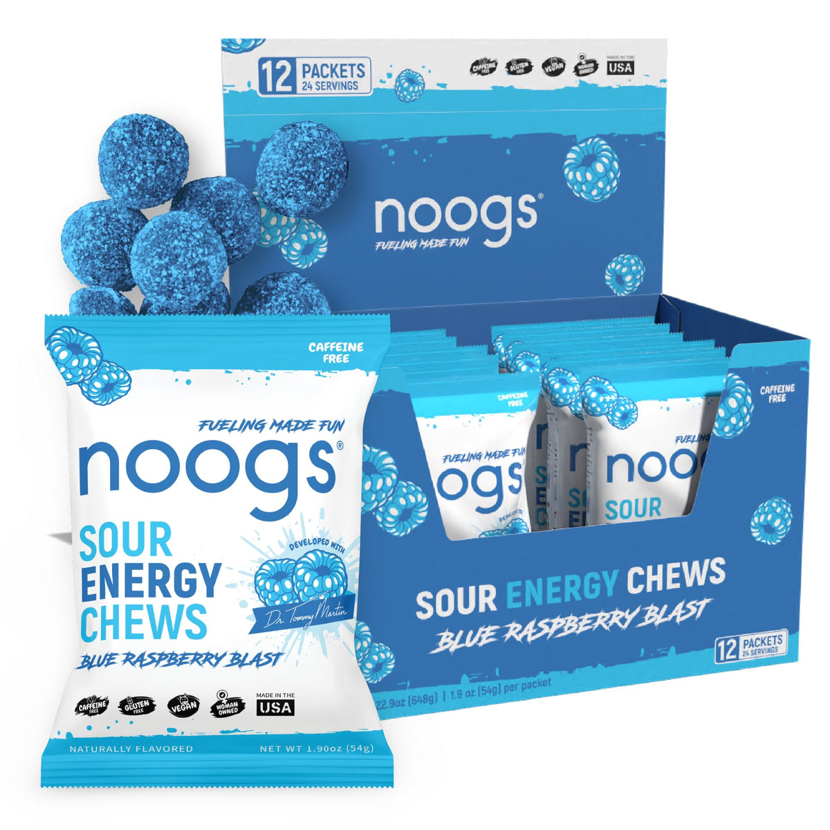 Noogs frontal del envase mostrando el diseño y beneficio energético
