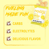 Noogs gominolas en mano para comparar tamaño y consumo rápido