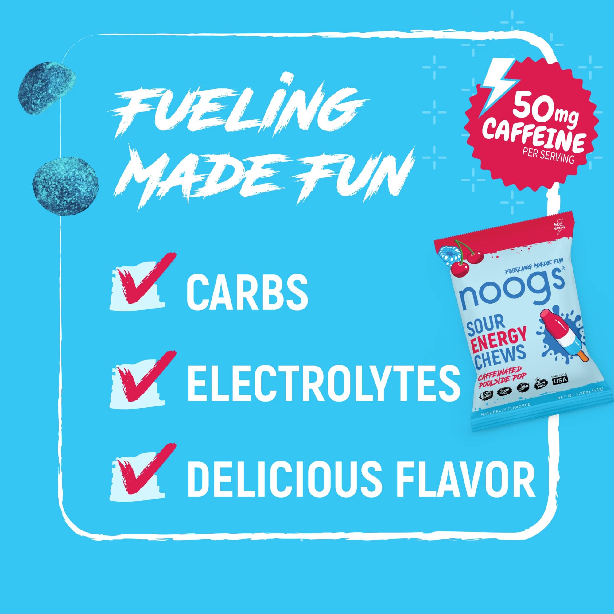 Gomitas Noogs en la mano listas para consumo durante entrenamiento y aporte energético inmediato