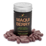 Noomadic frasco delantero de Maqui Berry mostrando etiqueta y beneficio antioxidante