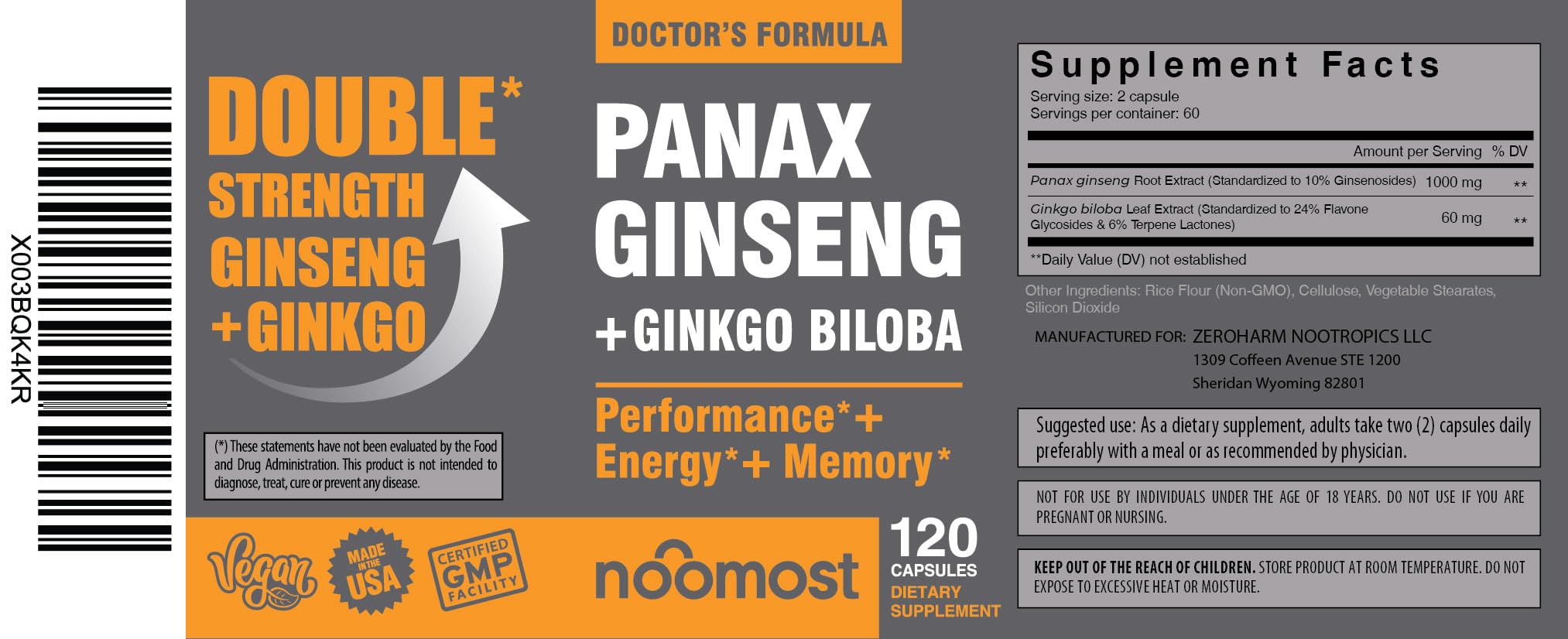 NooMost raíces de ginseng y hojas de ginkgo, origen vegetal y pureza