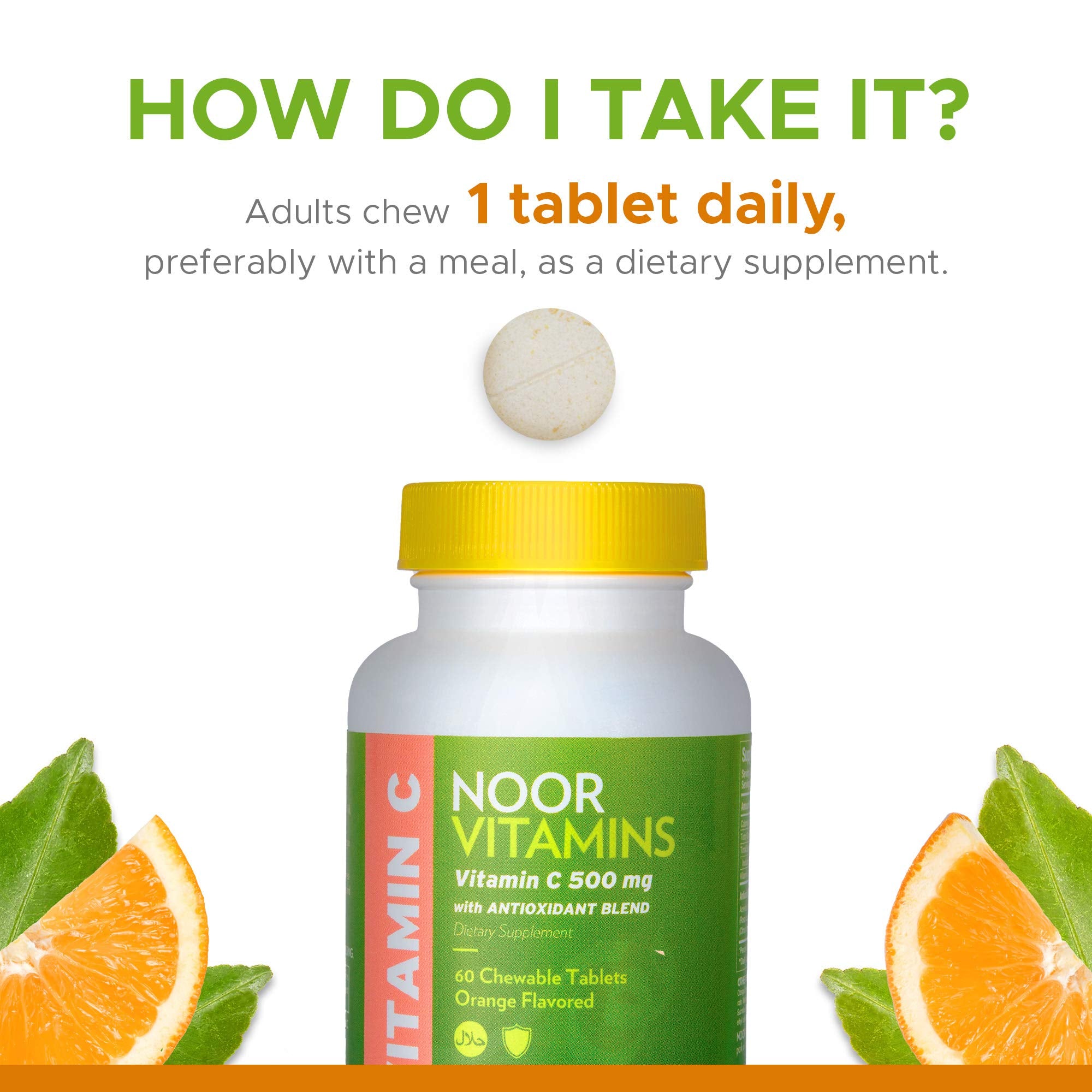 Noor Vitamins envase abierto con 60 tabletas mostrando contenido