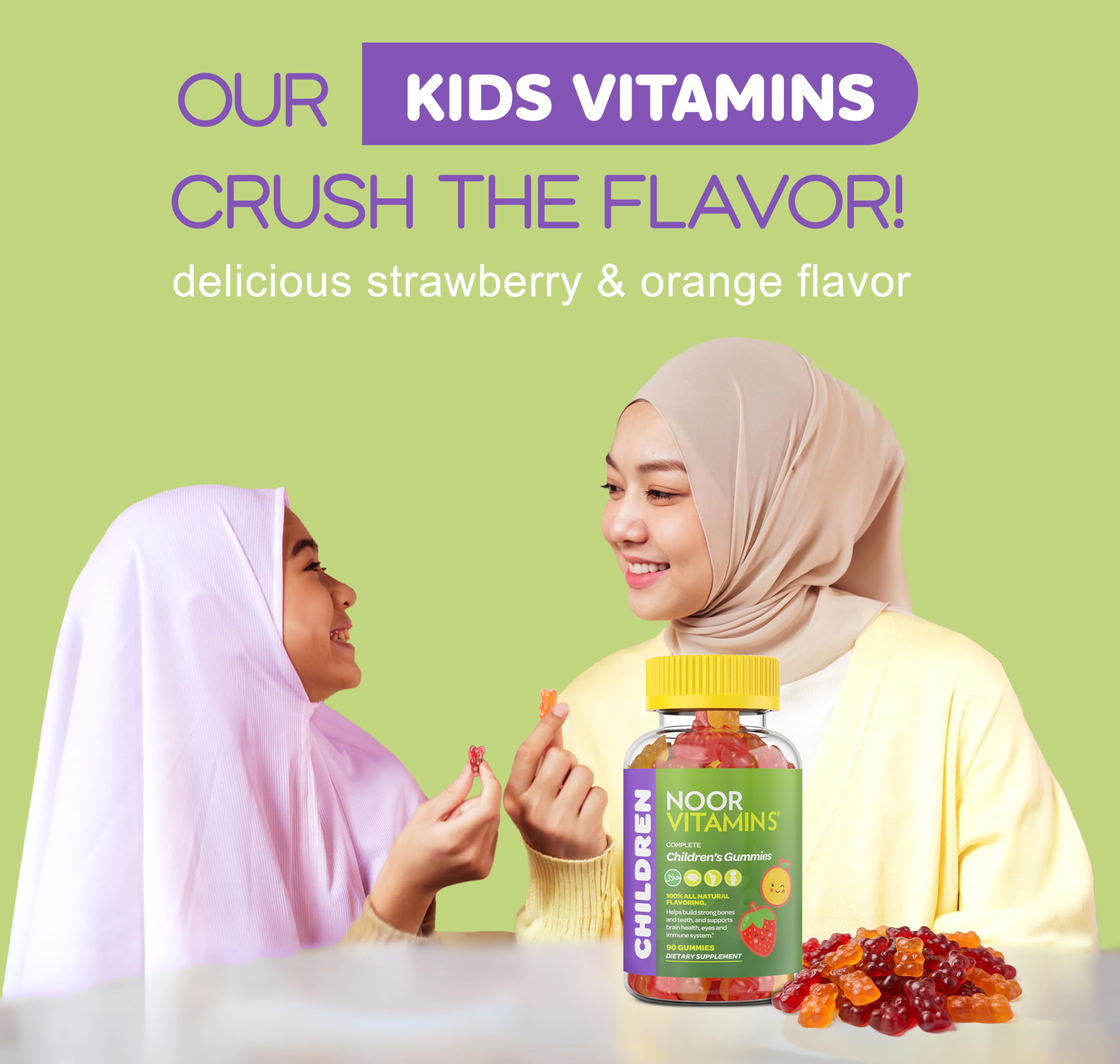 Noor Vitamins etiqueta con sello ISNA halal y lista de ingredientes clara