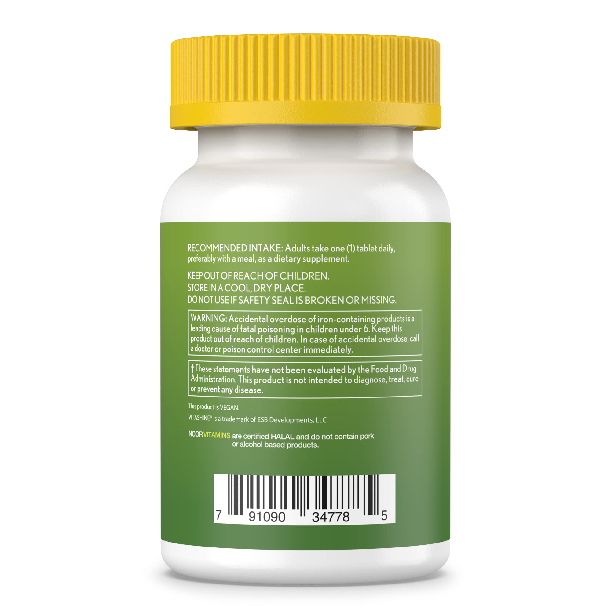 Noor Vitamins etiqueta nutricional legible indicando vitaminas y minerales