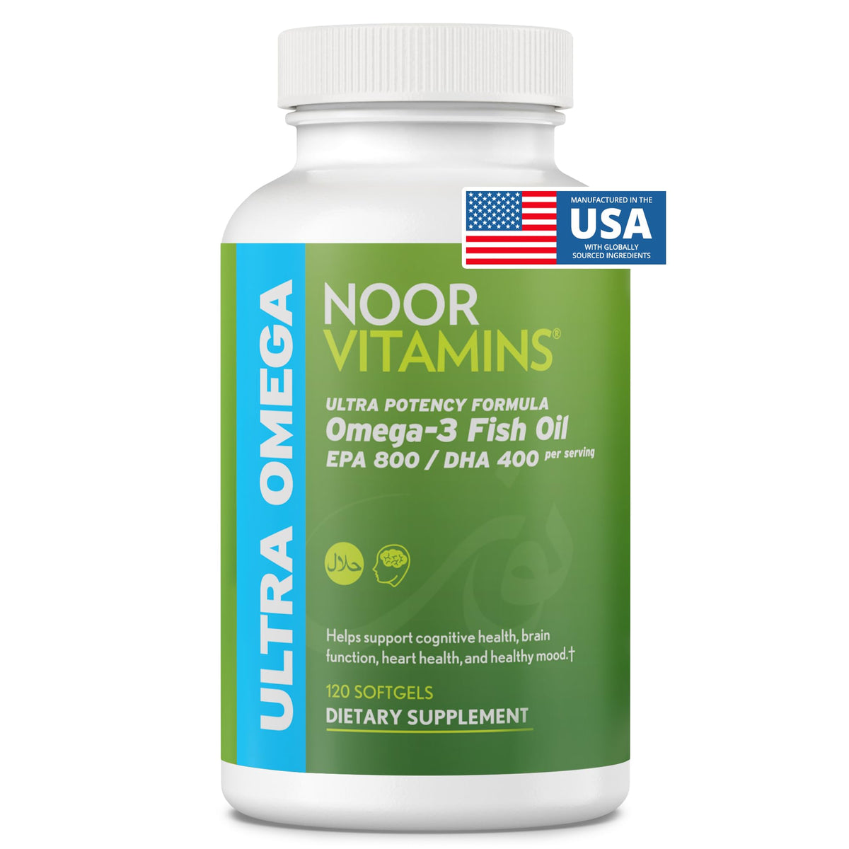 Noor Vitamins frontal del envase mostrando beneficios y certificaciones