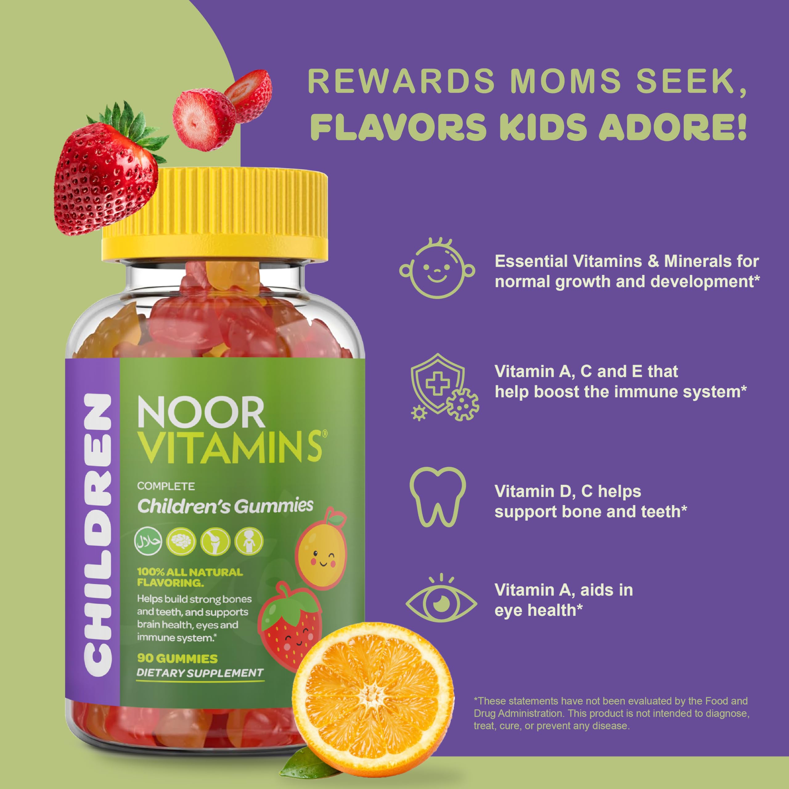 Noor Vitamins gomita en mano para comparar tamaño y dosificación fácil