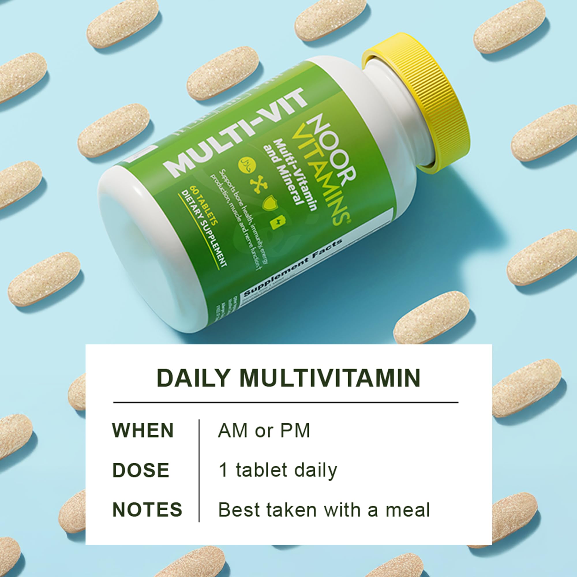 Noor Vitamins ingredientes clave como zinc y vitamina C representados