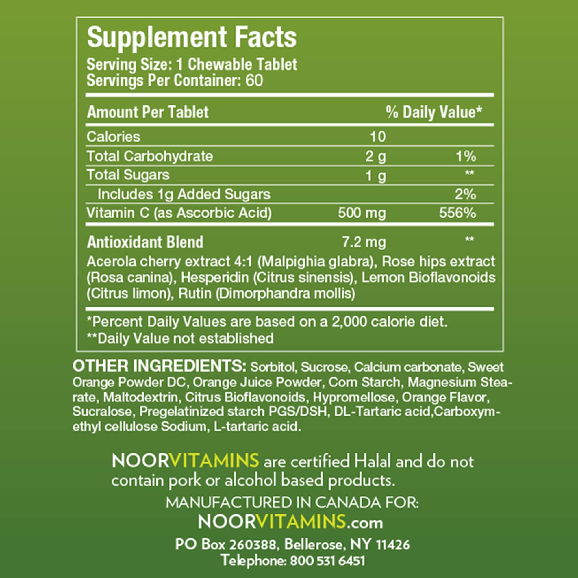 Noor Vitamins primer plano de tabletas masticables y textura clara