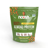 NOOSH empaque frontal mostrando proteína vegetal de almendra y claridad de uso