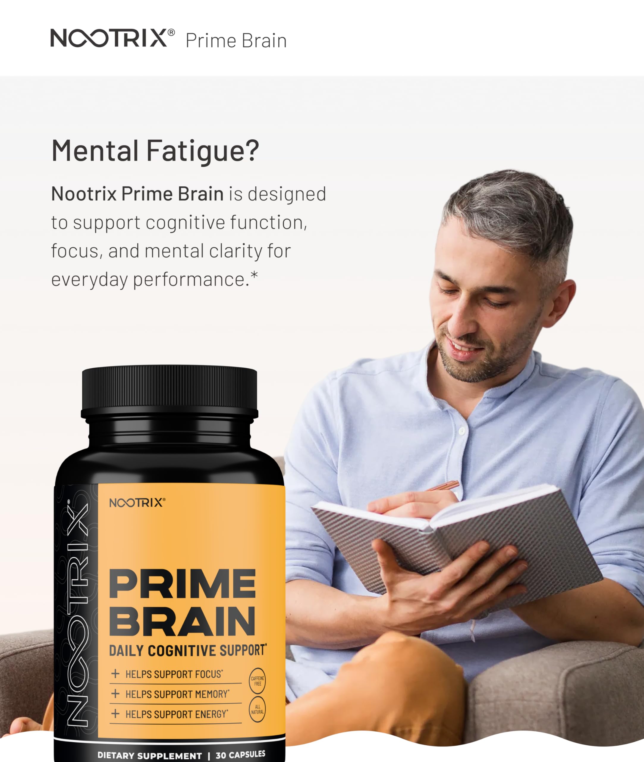 Nootrix Prime Brain cápsulas veganas en mano para fácil ingestión