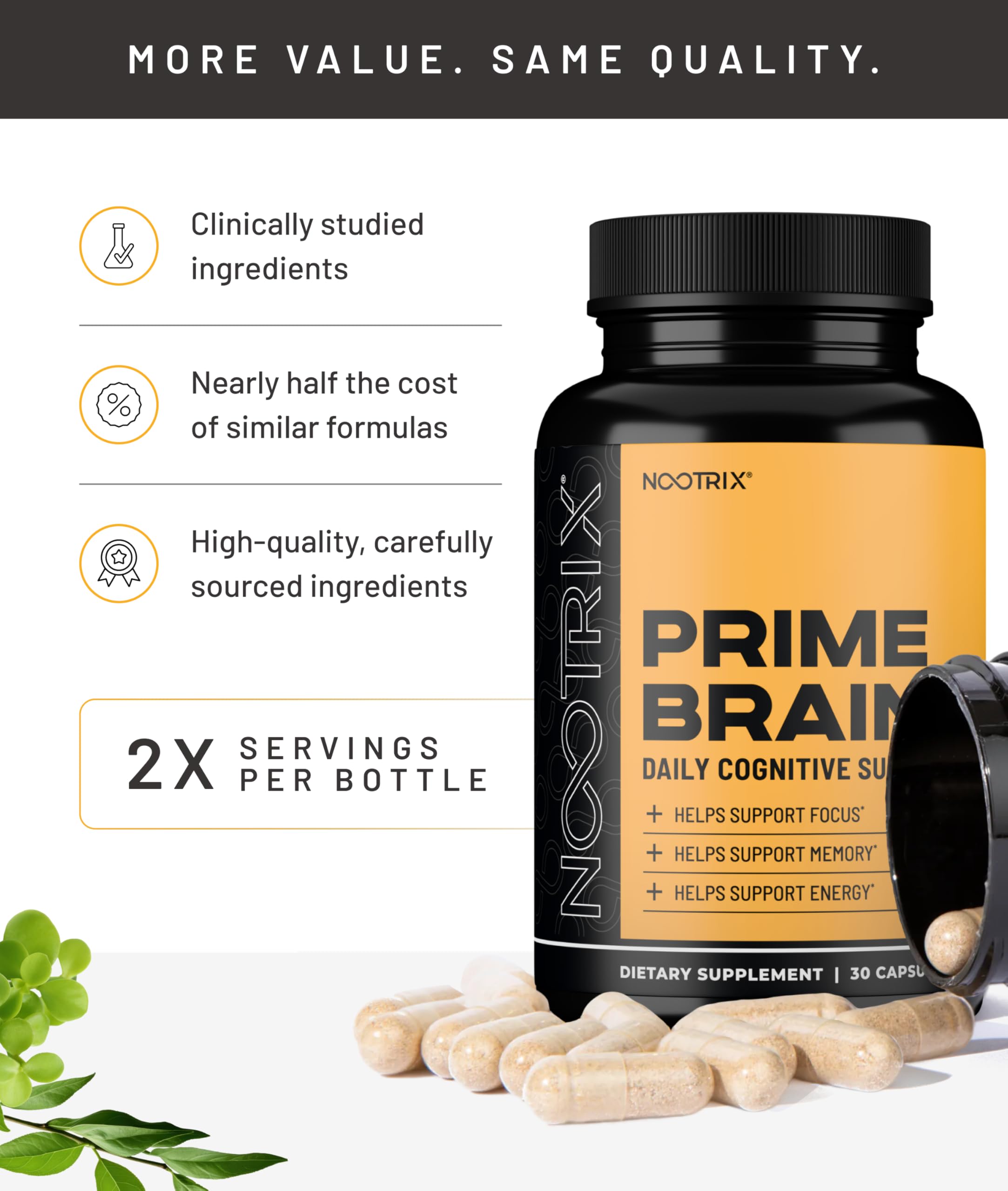 Nootrix Prime Brain tamaño de botella frente a una libreta para escala
