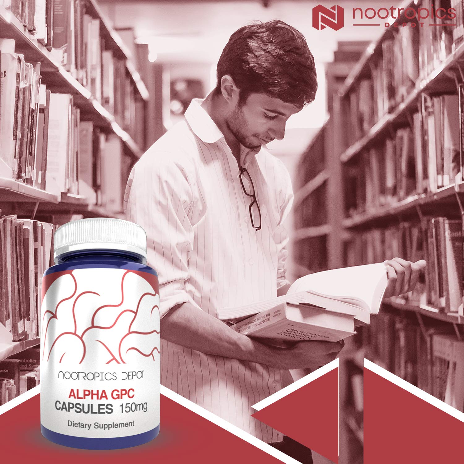Nootropics Depot polvo de Alpha GPC textura y pureza visible, calidad controlada