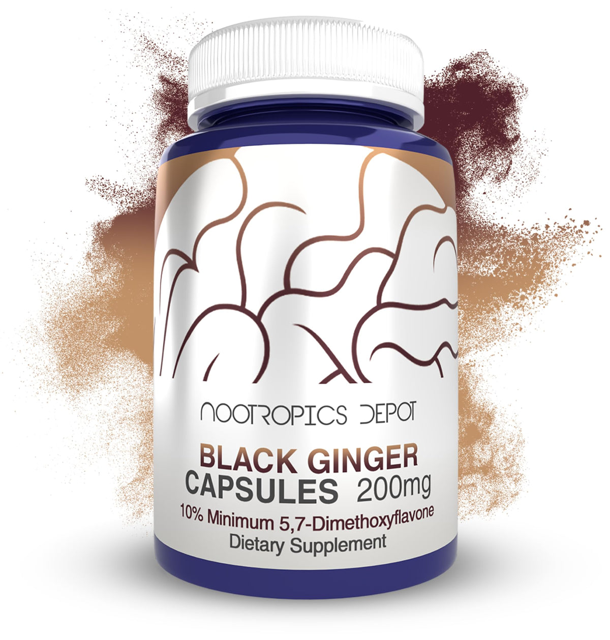 Nootropics Depot frasco frontal del extracto de jengibre negro, presentación de 180 cápsulas beneficioso para energía
