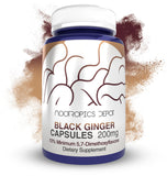 Nootropics Depot frasco frontal del extracto de jengibre negro, presentación de 180 cápsulas beneficioso para energía