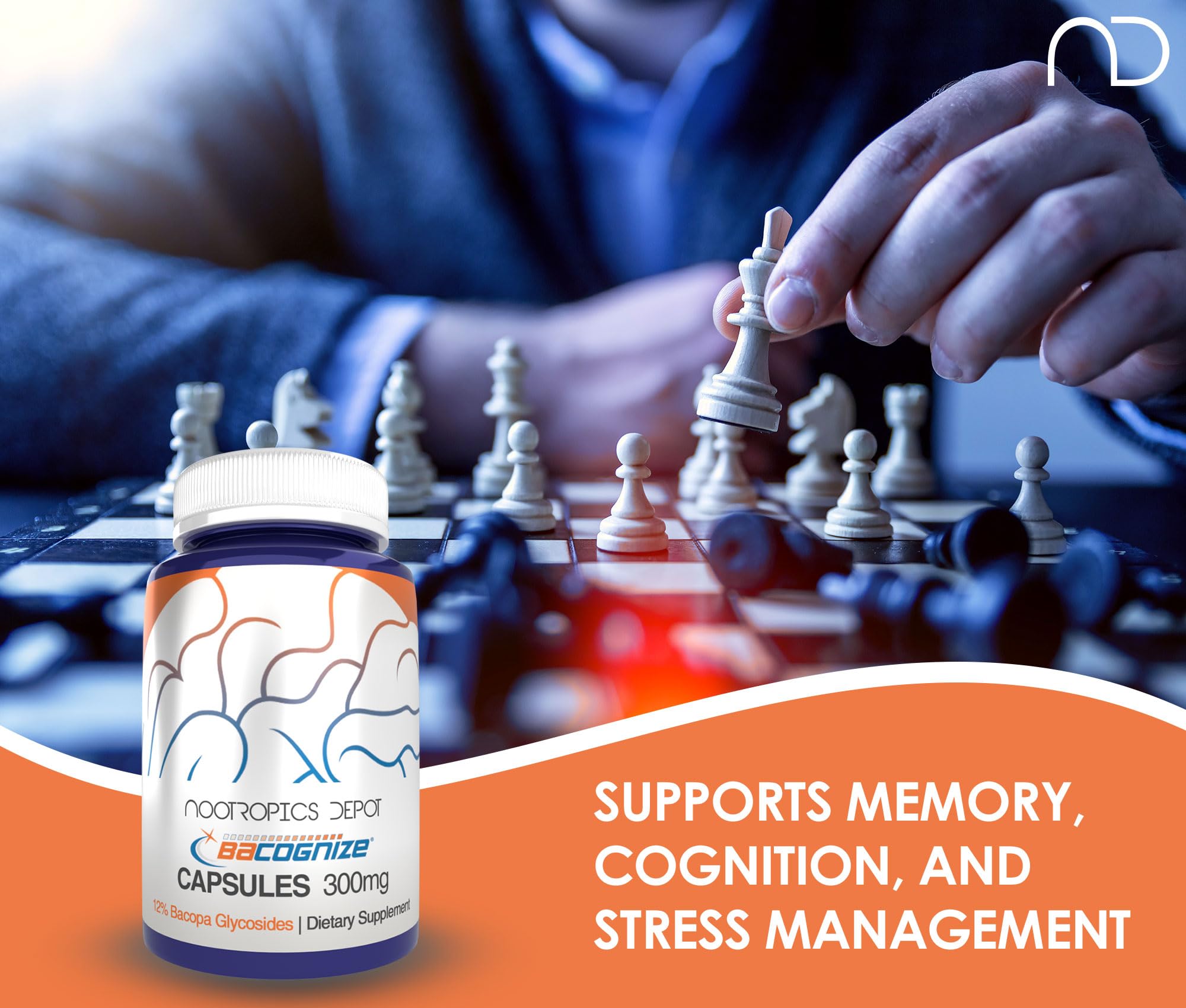 Nootropics Depot cápsulas en mano para visual de dosificación y conveniencia