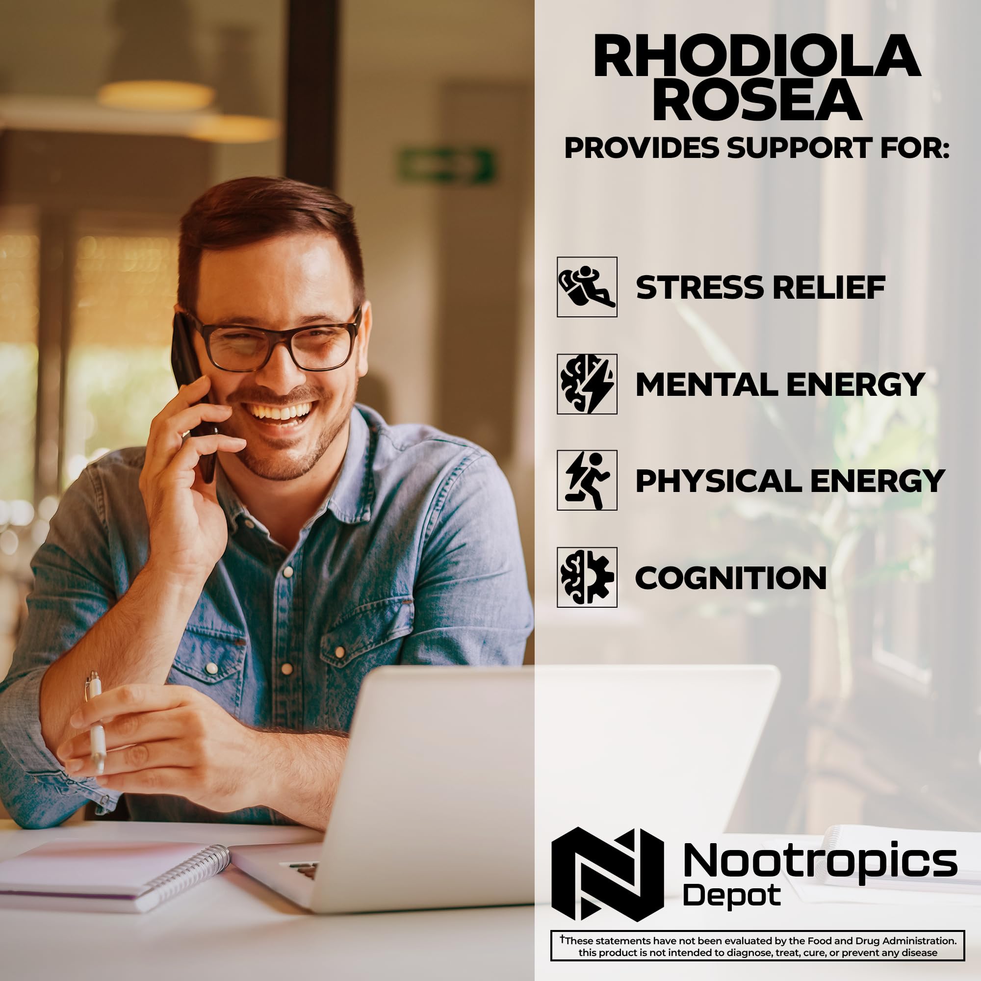 Nootropics Depot cápsulas en mano para comparar tamaño y dosificación