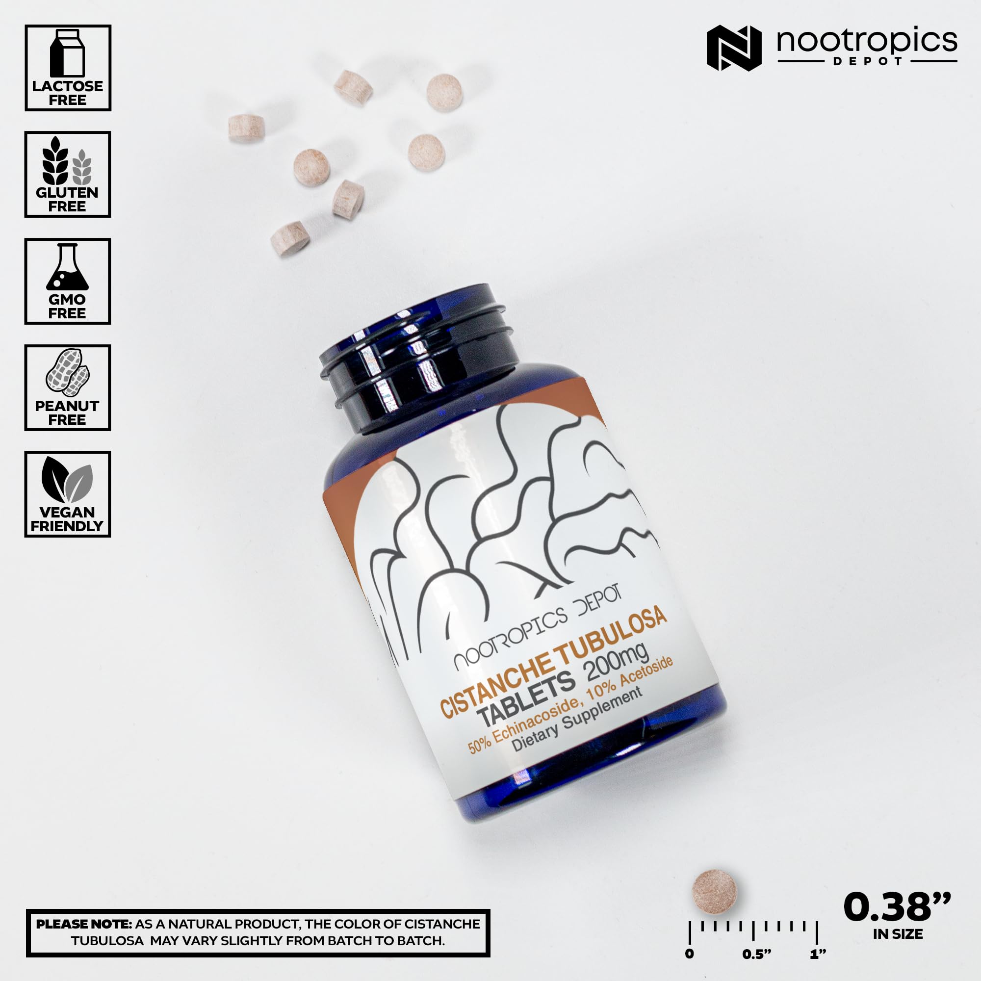 Nootropics Depot etiqueta con información de estandarización y pruebas