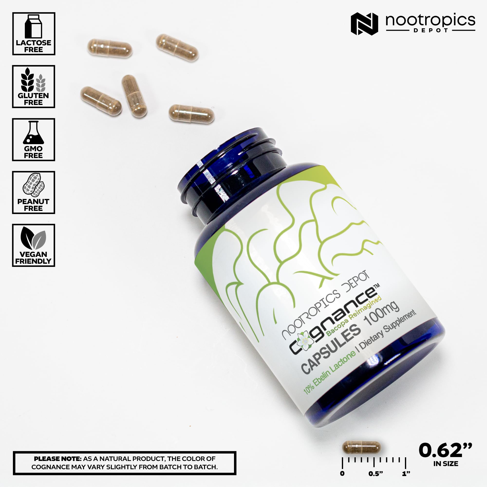 Nootropics Depot primer plano de cápsula para fácil identificación y dosaje