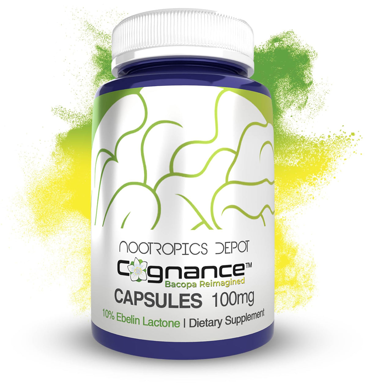 Nootropics Depot frasco frontal mostrando Cognance y beneficio de enfoque