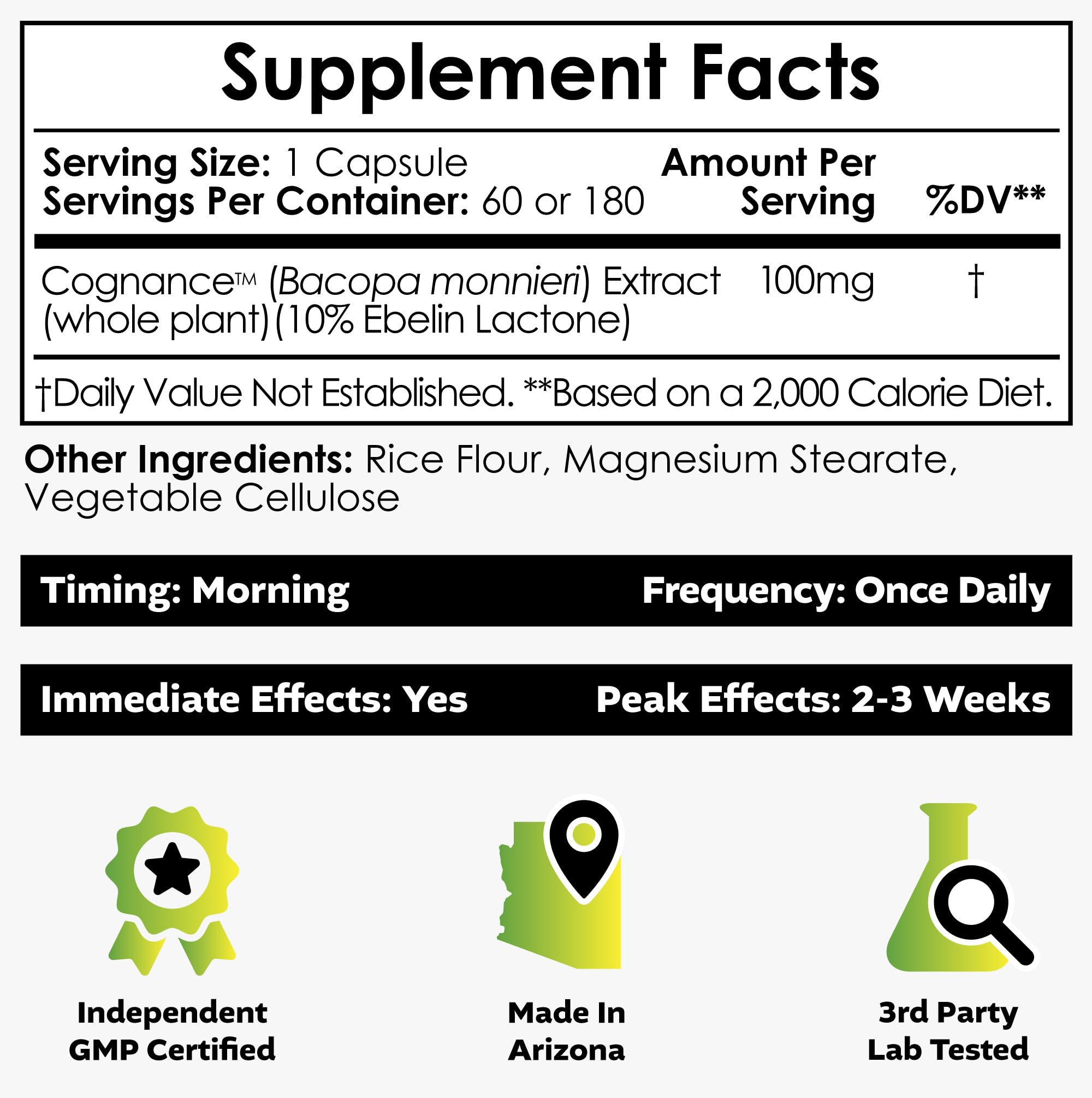 Nootropics Depot vista lateral del envase que destaca dosis y cantidad