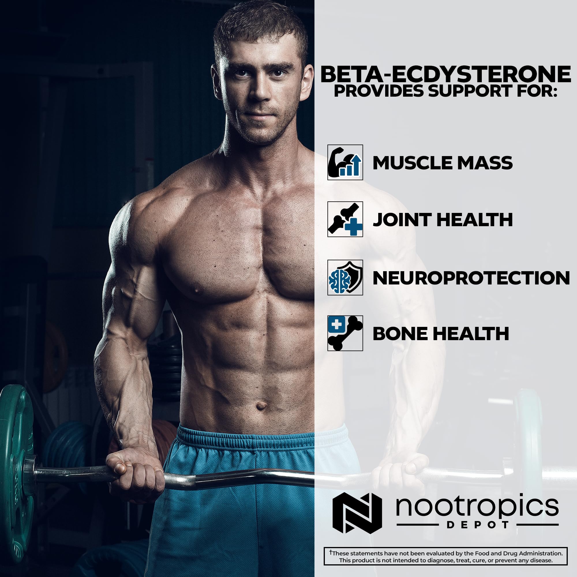 Nootropics Depot suplemento usado por atleta en gimnasio para apoyar entrenamiento