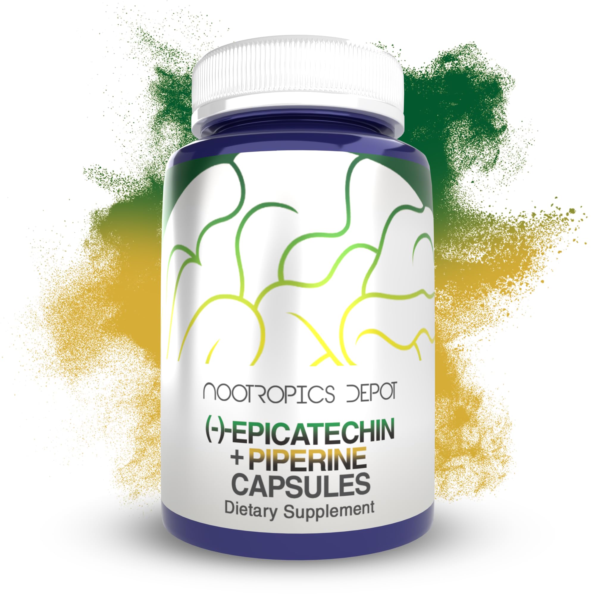 Nootropics Depot botella frontal mostrando cápsulas y beneficio de dosificación precisa