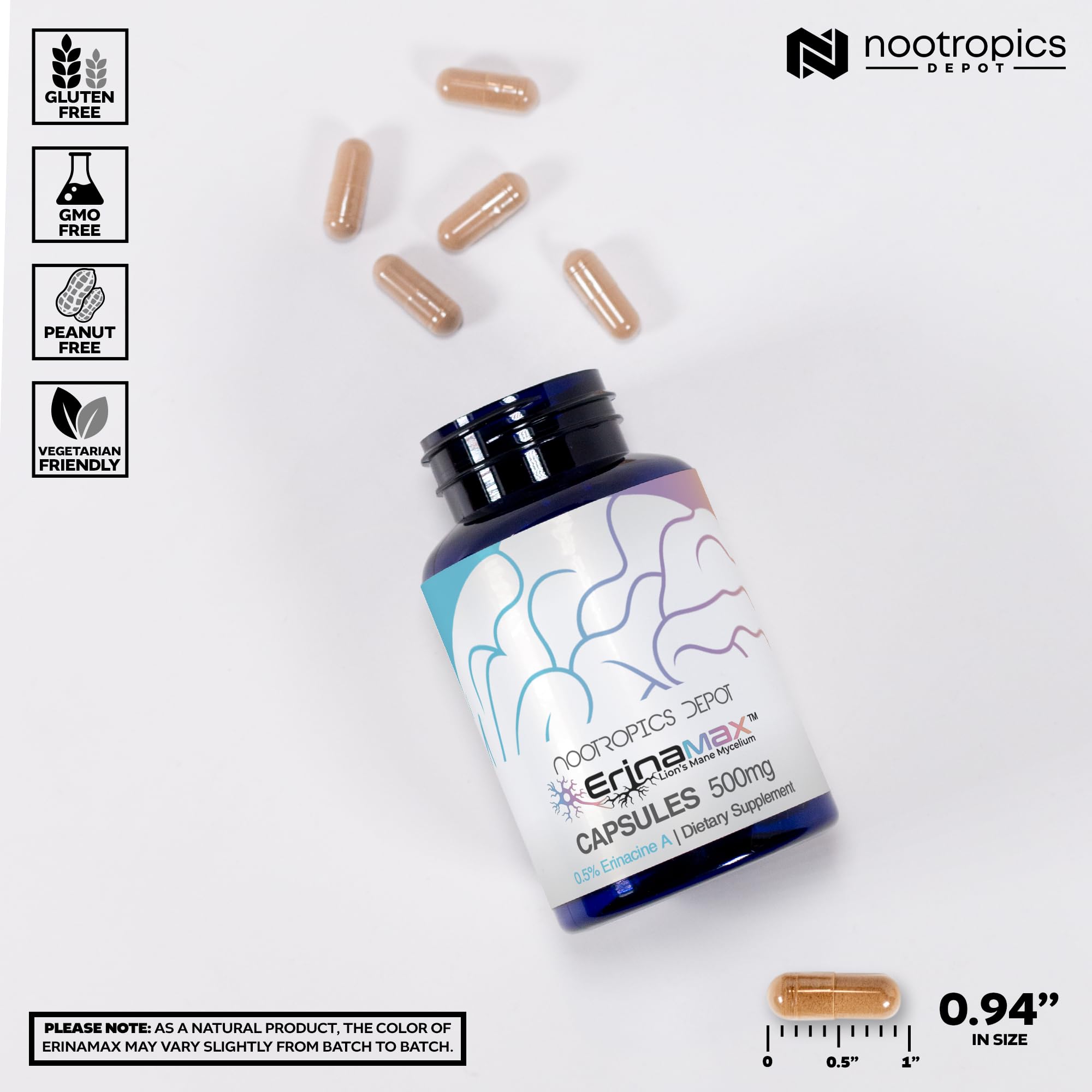 Nootropics Depot Erinamax polvo del micelio, textura que sugiere pureza y calidad