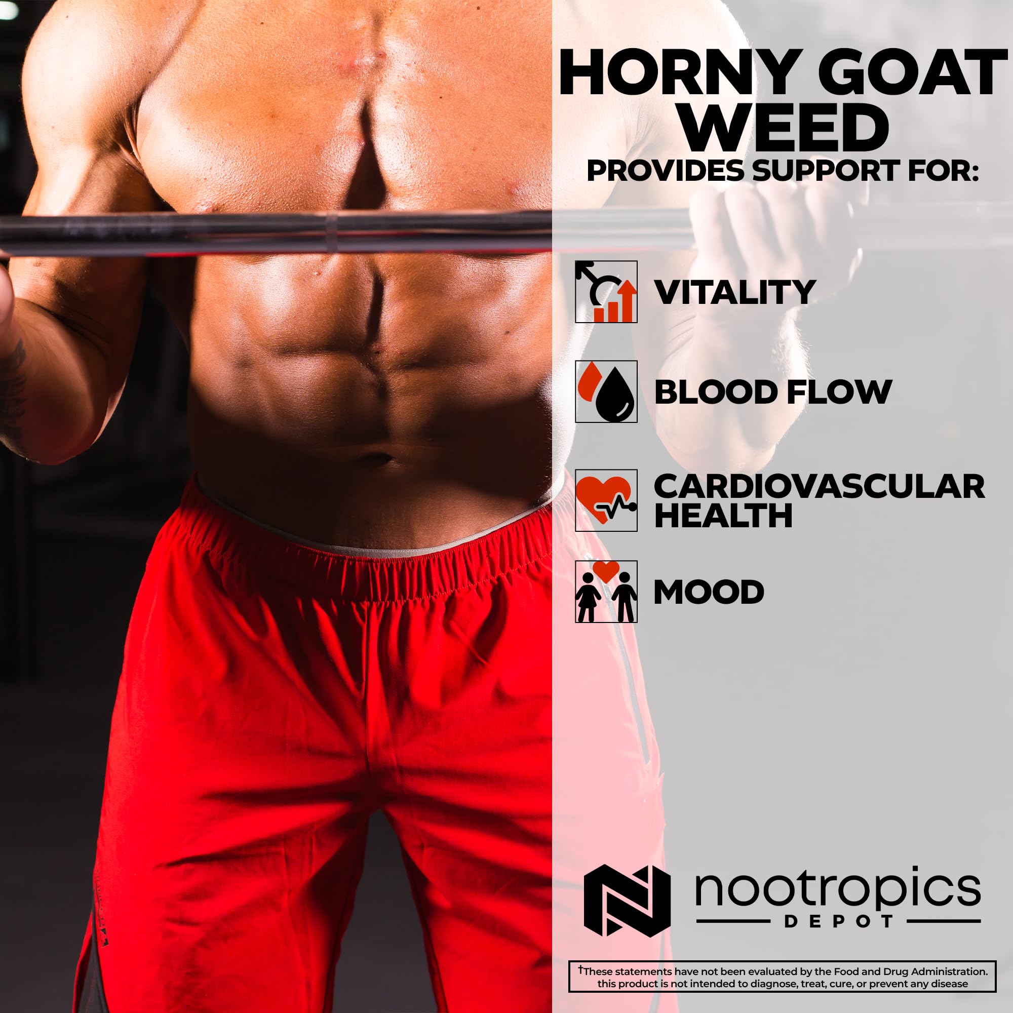 Nootropics Depot etiqueta nutricional en detalle para confirmar 50% icariina y dosificación