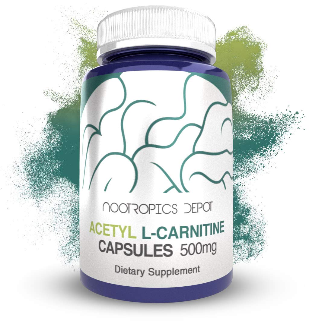 Nootropics Depot frasco frontal con ALCAR 500 mg mostrando etiqueta clara y beneficios