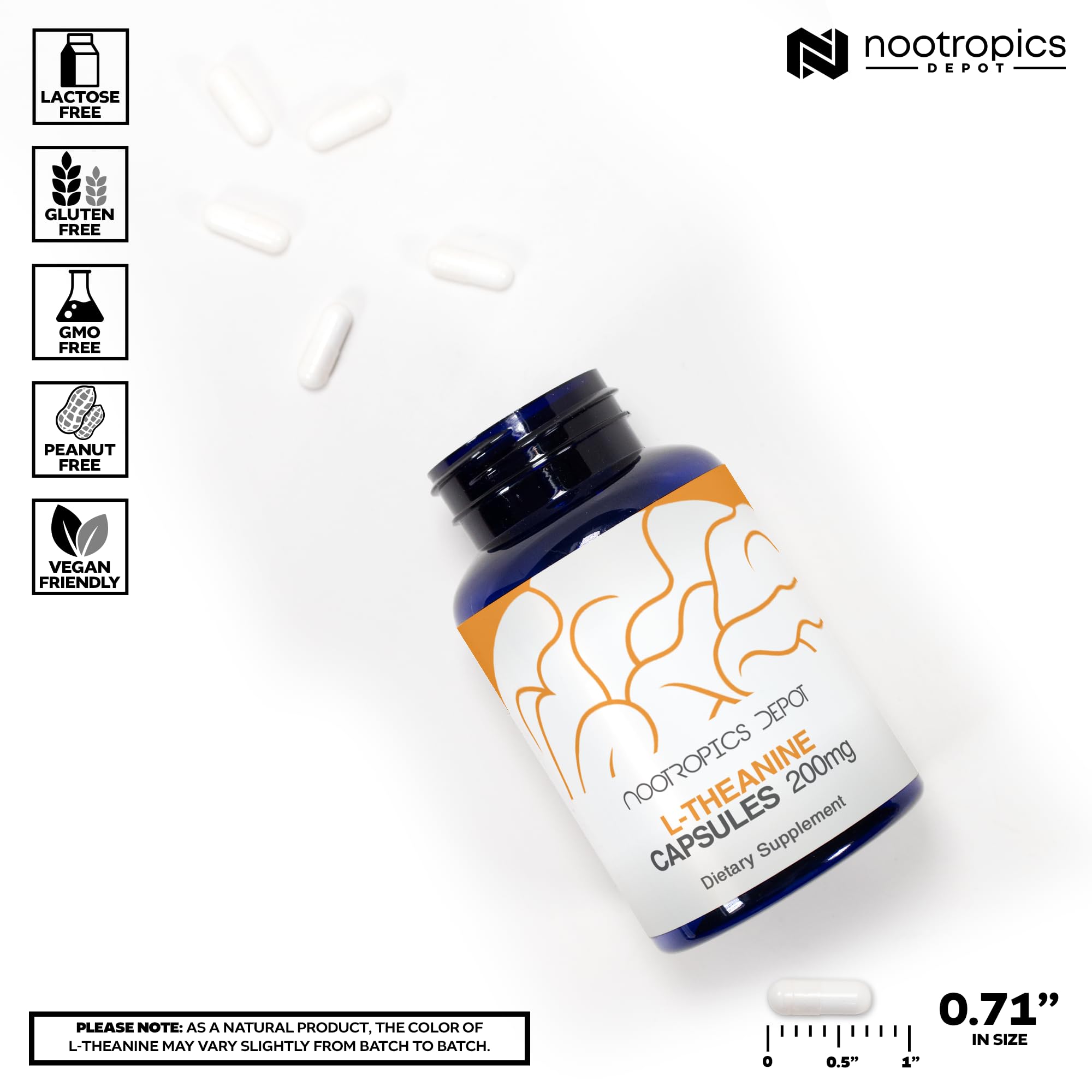 Nootropics Depot primer plano del polvo de L-theanine para detalle de textura