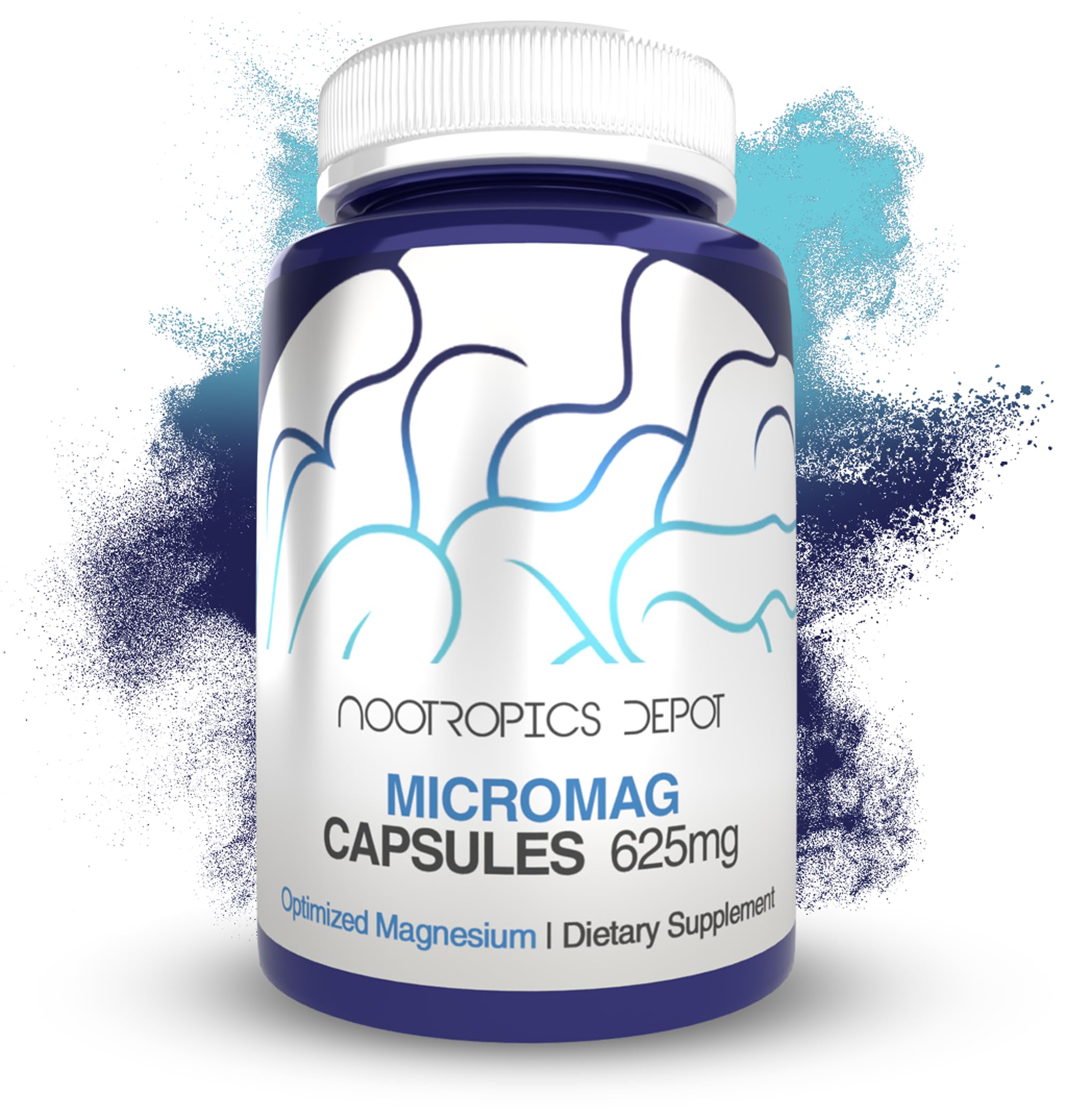 Nootropics Depot frasco MicroMag frontal mostrando etiqueta clara y dosis