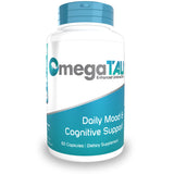 Nootropics Depot frasco OmegaTAU mostrando etiqueta y beneficios de calidad