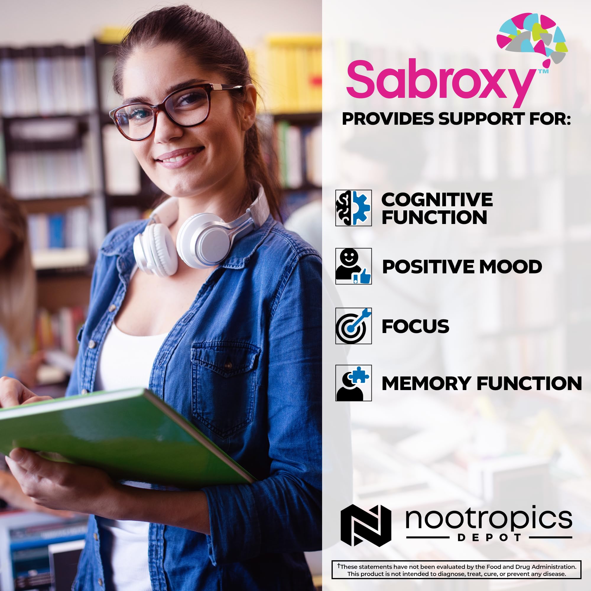 Nootropics Depot Sabroxy etiqueta con datos y porcentaje de oroxylin-A verificado