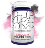Nootropics Depot frasco frontal de Sarcosine masticable 500 mg mostrando etiqueta clara y conteo