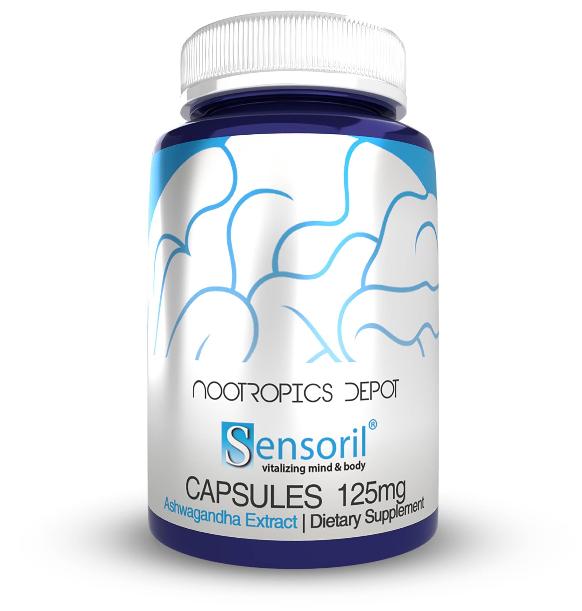 Nootropics Depot Sensoril Ashwagandha frente del envase muestra marca y ventajas