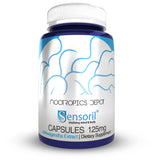 Nootropics Depot frasco Sensoril Ashwagandha vista frontal y beneficio de dosificación consistente